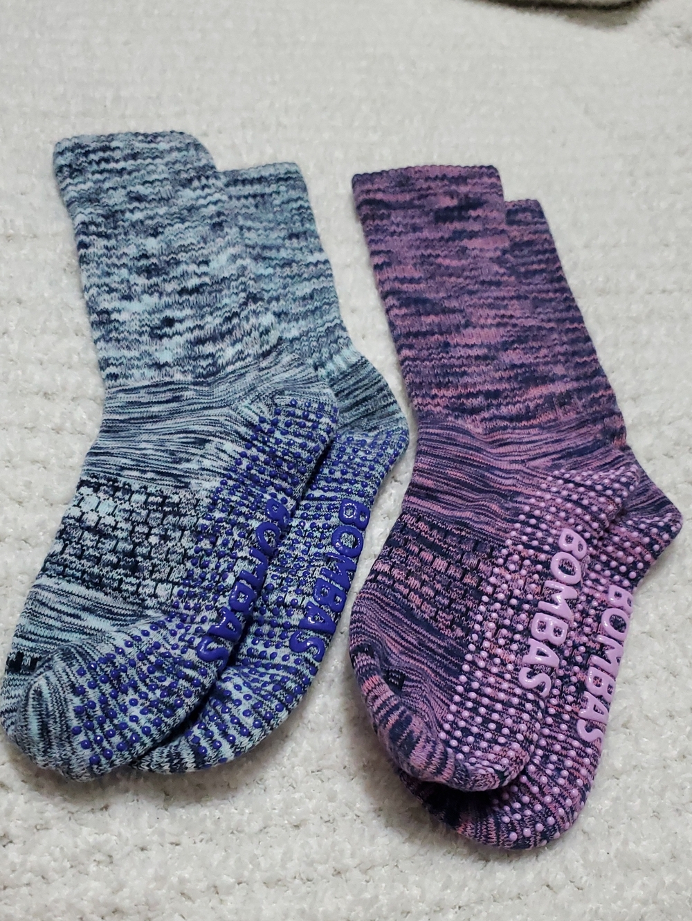 Bombas Marled Non-Slip Gripper Crew Socks in Blue & Purple Space Dye